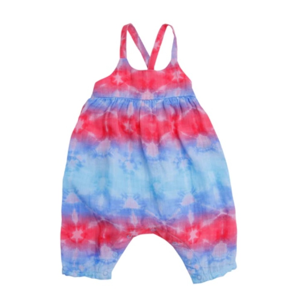 NWT Angel Dear 3-6m Multi Shibori Muslin Tie Back Romper